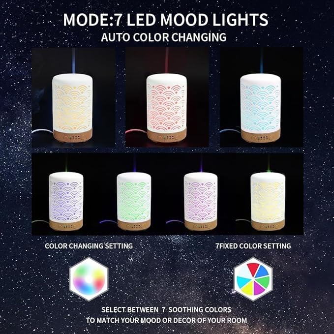 Essential Oil Diffuser White Ceramic Diffuser 100 ml Timers Night Lights and Auto Off Function Home Office Humidifier Aromatherapy Diffusers for Essential Oils