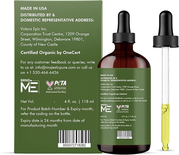 Majestic Pure Tamanu Oil 4 oz - 100% Pure & Natural - USDA Certified - Cold Pressed Carrier Oil for Face, Body, Lips, Nails, Shampoo & Conditioner