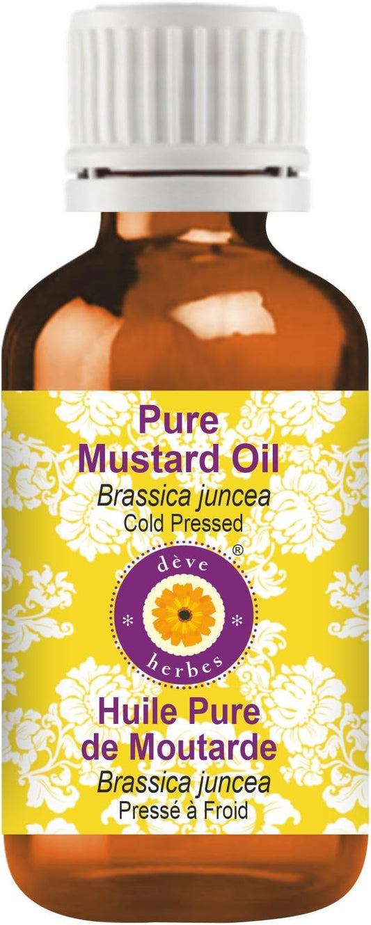 Deve Herbes Mustard Oil (Brassica juncea) | Cold Pressed | Pure | Natural | Undiluted | for Diluting Essential Oils | for Hair, Skin & Massage | Non-Sticky| Lightweight| Men & Women | 100ml (3.38 oz)