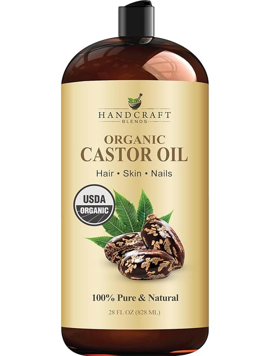 Handcraft Blends Organic Castor Oil 28 Fl Oz | 100% Pure and Natural | Premium Grade Carrier Oil | Hair, Eyelashes and Eyebrows | Hair and Body | Expeller-Pressed | Hexane-Free