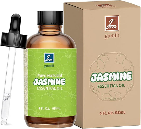 GM Gumili Jasmine Essential Oil 4 Oz, 100% Pure Jasmine Oil for Diffuser, Skin, Hair, Body & Face, Perfume, Floral Scent for Relaxation, Aromatherapy & Massage