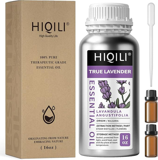 HIQILI Lavender Essential Oil Large Capacity, 100% Natural for Aromatherapy, DIY Candle & Soap Making, Skin Moisturizing. Suitable for Hotels, DIY Studios, Spas and Hair Salons - 500ml/16 fl oz
