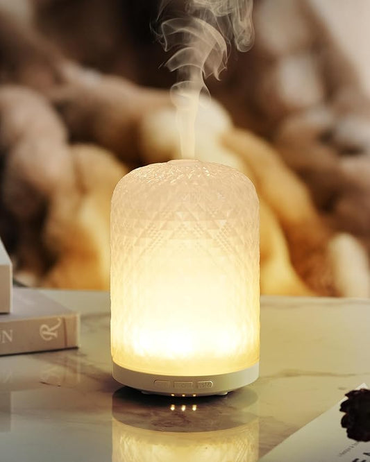 Onaboviva Essential Oil Diffuser - 2.4MHz Ultrasonic Glass Diffuser for Home, 120ml, Pulse&Continuous Mist, Bright/Dim/Breathing Lighting, Waterless Auto-Off, Aromatherapy Diffuser with USB Cable