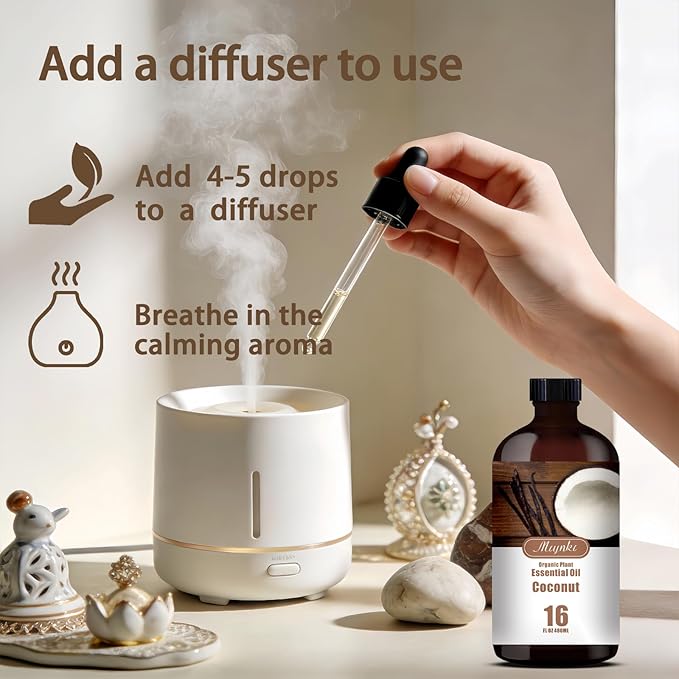 Coconut Essential Oil – MLYNKL Coconut Oils for 16.33 fl oz Diffusers, Humidifiers, Massage, DIY Candles, Soap, Cleaning, Home, Yoga, Office, Gifts - 490 ml