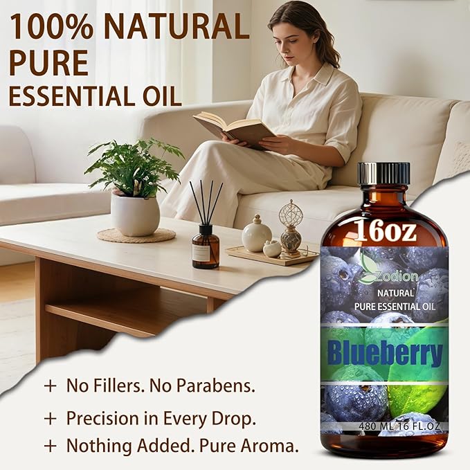 Blueberry Essential Oil, 16 fl oz (480ml) - ZODION Blueberry Fragrance Oil for Diffuser, Massage, Humidifier, DIY Candle, Soap Making, Home, Bath, Yoga