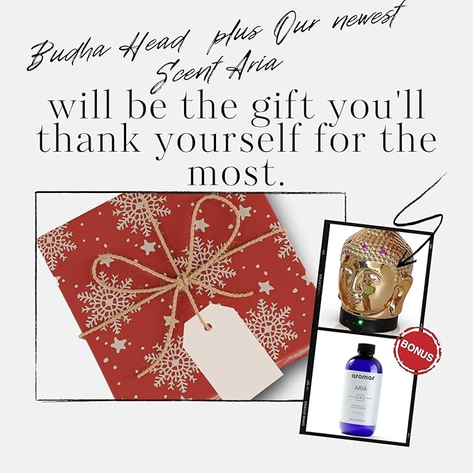 Aromar Buddha Head Essential Oil Diffuser - Ultrasonic Aromatherapy Humidifier with LED Lights, Cool Mist, Auto Shut-Off for Home, Office, Yoga, Meditation Decor - Ceramic, Zen Budha Statue, 200ml