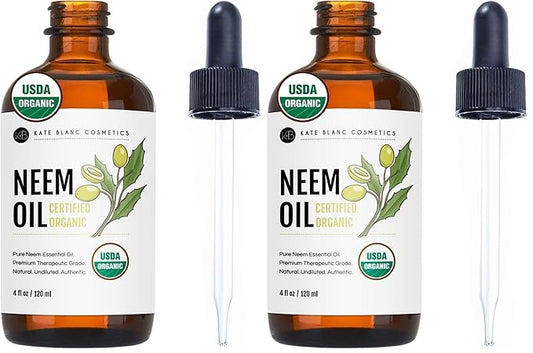 Kate Blanc Cosmetics Neem Oil for Skin, Hair & Face. Safe for Dog, Plants, Scalp (4oz, Organic, Cold Pressed, Concentrate) (Pack of 2)