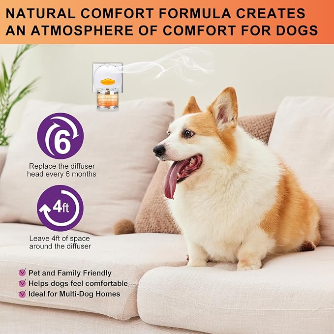 Dog Calming Pheromone Diffuser Kit - 1 Diffuser + 4×48ml Refills | Anxiety Relief for Dogs, Stress & Calming for Separation, Thunder, New Environments