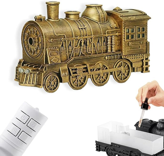 300ml Train Diffuser, Vintage Steam Train Aromatherapy Essential Oil Diffuser with Dual-Color LED Light, Quiet Aromas Diffuser with Cool Mist Modes &Smart Remote for Rooms,Bedrooms, Desks (Copper)