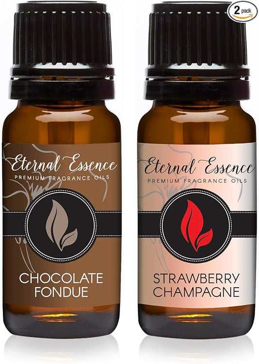 Eternal Essence Oils 2 Pack 10ml Premium Fragrance Oil - Chocolate Fondue & Strawberry Champagne - for Candle, Soap Making, Aromatherapy, Diffusers, Home Care, & Humidifiers