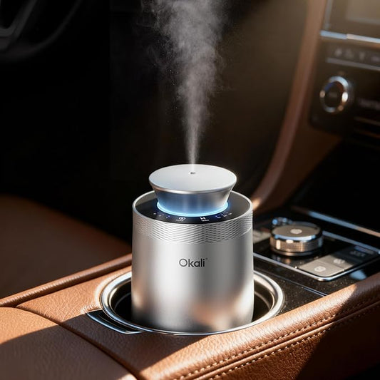 Okali Smart Car Air Fresheners, Strong Fragrance Experience Car Freshener, Sandalwood Cologne & White Musk,All-Aluminum Alloy Automotive Diffuser,Support DIY Perfume, Auto ON/OFF