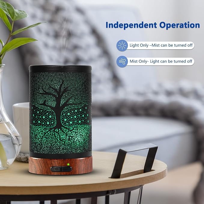 EQUSUPRO Essential Oil Diffuser Electric Cool Mist Aroma Diffuser150ml with Intermittent Mode, Auto Shut-Off Protection, 7 Colors Changing LED Light for Home Office Decor & Gift (Life Tree)