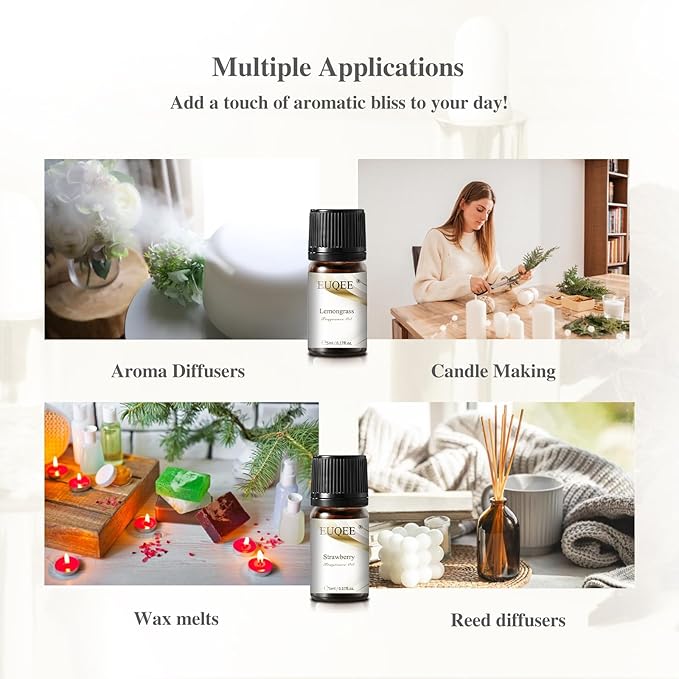 EUQEE 12 Pcs Fragrance Oils Set Premium Fragrance Oil for Diffuser, Humidifier, DIY Candle Making, Travel-Friendly, Room Freshener Aromatherapy Gifts for Women and Men(12x5ML)