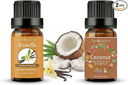 Sedbuwza Vanilla Coconut Essential Oil Set, Vanilla Fragrance Oil Coconut Scent Oil Set for Diffuser, Aromatherapy, Massage, Soap, Candle Making 2 x 10 ml