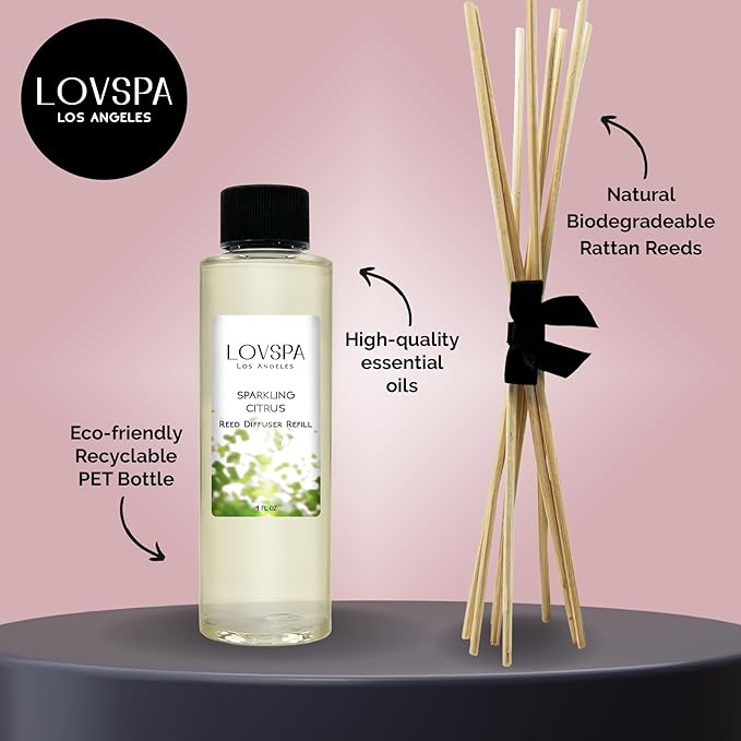 LOVSPA Sparkling Citrus Diffuser Oil - Luxury Essential Oils for Diffuser Refill & Air Freshener Room Spray - Long-Lasting & Natural Home Fragrance, Scented Oil for Diffusers, USA Made, 4oz