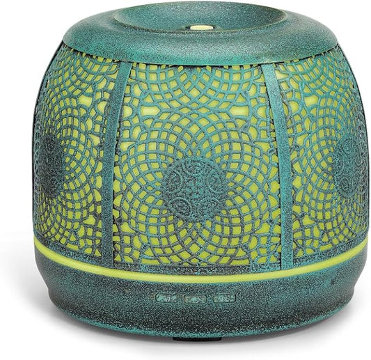 Large Essential Oil Aromatherapy Diffuser for Home Bedroom Metal Hollow Decorative Room Ultrasonic Air Scent Mist Aroma Diffuser 500ML Defusers -Green Copper
