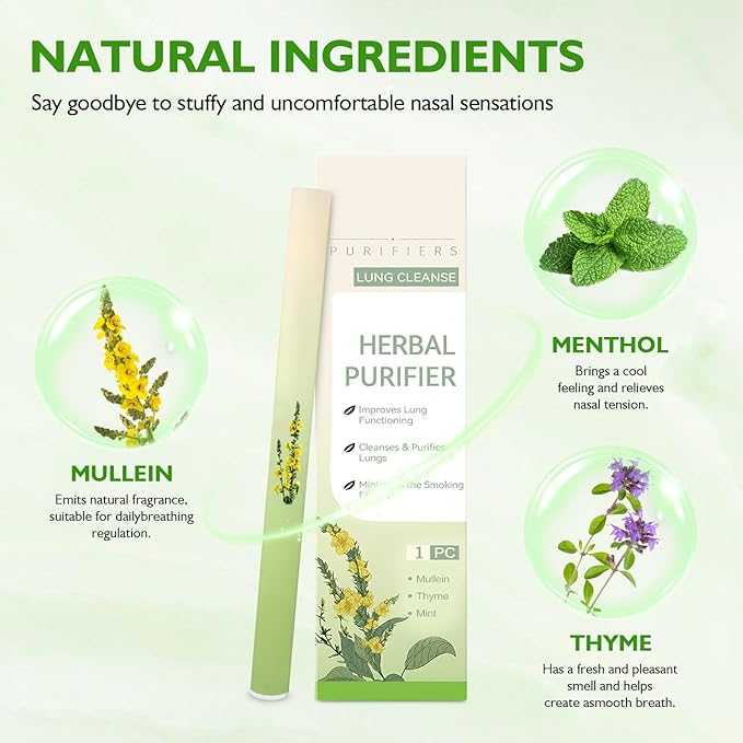 Herbal Diffuser Pen with Mullein, Thyme, Mint Extracts for Lung Cleasing Breathing, Relaxation, Stress Relief, 600 Uses (Acrylic, 2)