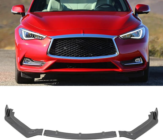 SCITOO Glossy Carbon Look Front Bumper Lip V Style Fits for 2017-2020 for Infiniti Q60 Coupe PP Front Lip Spoiler