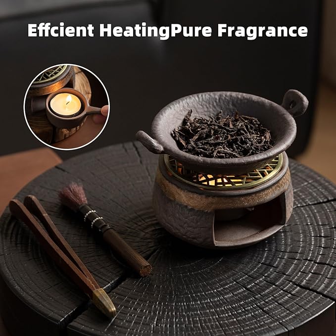 Cedar Aromatherapy Burner & Ceramic Oil Warmer for Home & Office (Heat-Resistant Double-Handled Baking Tray + Stone-Patterned Oven + Accessories)