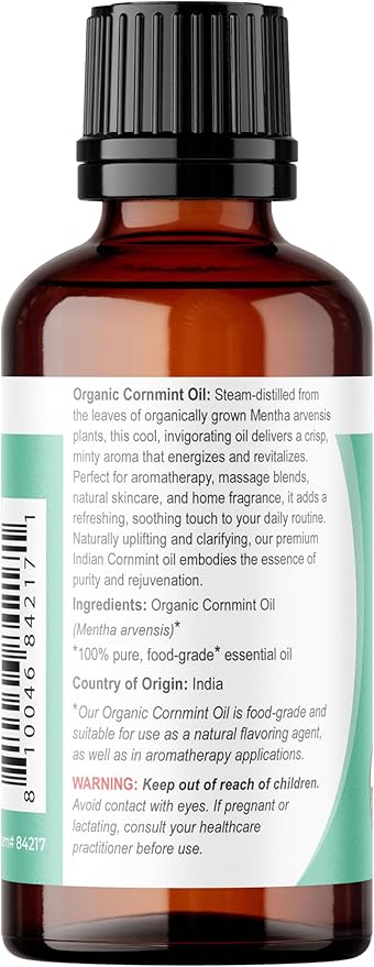 Viva Doria Cornmint Essential Oil, USDA Certified Organic Cornmint Oil, 100% Pure, Natural Essential Oil, Undiluted, for Aromatherapy | Food Grade, 30 mL (1 Fluid Ounce)
