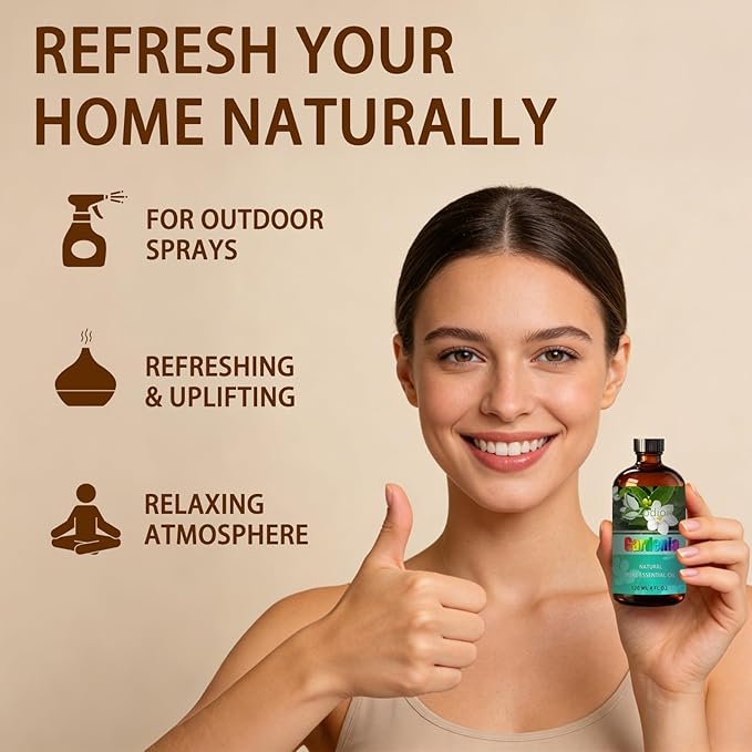 ZODION Gardenia Essential Oil 4 fl oz (120ml) - Fragrance Oil for Diffuser, Massage, Humidifier, DIY Candle, Soap Making, Home, Bath, Yoga