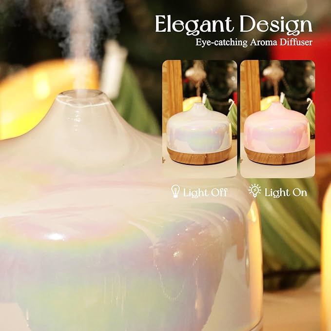Porseme 500ml Glass Essential Oil Diffuser Aromatherapy Ultrasonic Cool Mist Humidifier 15-21 Running Hours Waterless Auto-Off Air Diffusers for Sleeping Yoga Working Spa(White Jade)