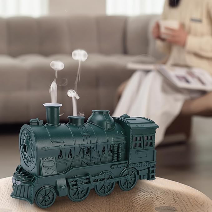 Fabater 300ML Train Shaped Humidifier with Night Light for Bedroom Desk, Train Essential Oil Diffuser Cool Mist Humidifier Dual Spray Modes (Green)