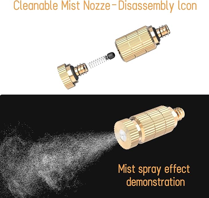Brass Anti-drip Fogging Spray Head Outdoor Cooling System, 0.012" Orifice (0.3mm) 10/24 UNC Thread Misting Nozzle, 20 Pcs