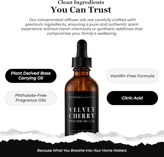 Mavwicks Diffuser Oil (Velvet Cherry) – 2oz Premium Essential Oil Blend for Aromatherapy Diffusers, Long-Lasting Luxury Home Fragrance for Living Room, Bedroom, Office, Bathroom & Hotel