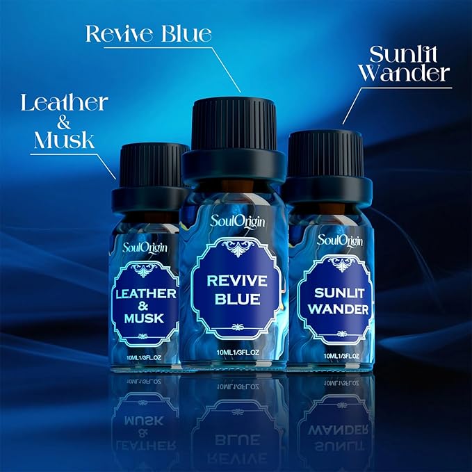 Soulorigin Cologne Fragrance Oils Set, Essential Oil for Diffuser, Men Scent Diffuser Oil, Use for Soap Candle Making, Cologne, Leather&Musk, Revive Blue, Sunlit Wander, Gentleman's Blend, Night Code