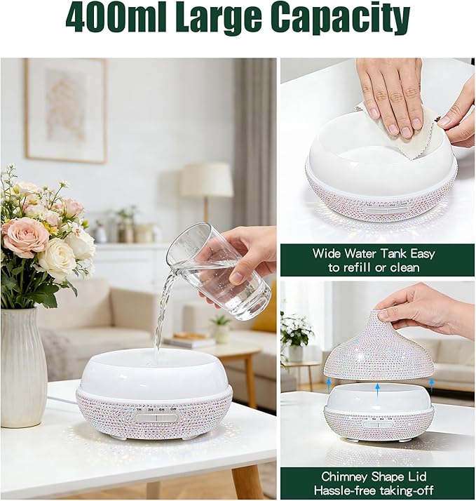 Bling Rhinestone Onion Aromatherapy Diffuser for Home Bedroom 500ml Large Oil Diffuser Artistic Charm with Vibrant 7-Color Ambient Lighting Cool Mist Humidifier