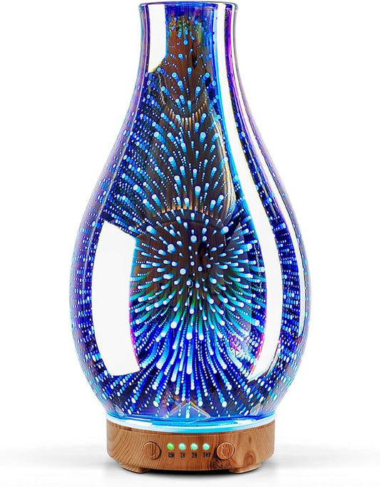 Porseme Essential Oil Diffuser 3D Glass Aromatherapy Ultrasonic Humidifier Cool Mist, Auto Shut-Off, Timer Setting, BPA Free for Home Office Hotel Yoga Gym Leisure SPA Gift 100ml