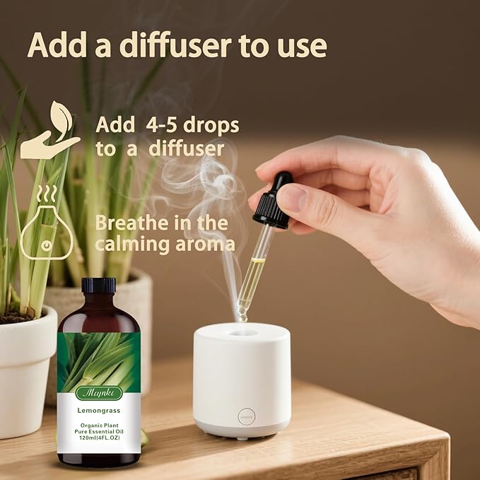 Lemongrass Essential Oil – MLYNKL Lemongrass Oils 4.33 fl oz for Diffusers, Humidifiers, Massage, DIY Candles, Soap, Cleaning, Home, Yoga, Office, Gifts - 130 ml