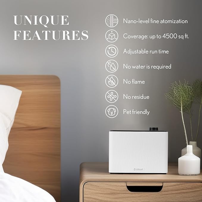 JCLOUD Smart Scent Air Machine 1000ML, Hotel Scent Diffuser Cover Up to 4500 Sq. Ft., White & Luminous White Dew Diffusers Oil 500ML - Inspired by The Westin Hotel Scent