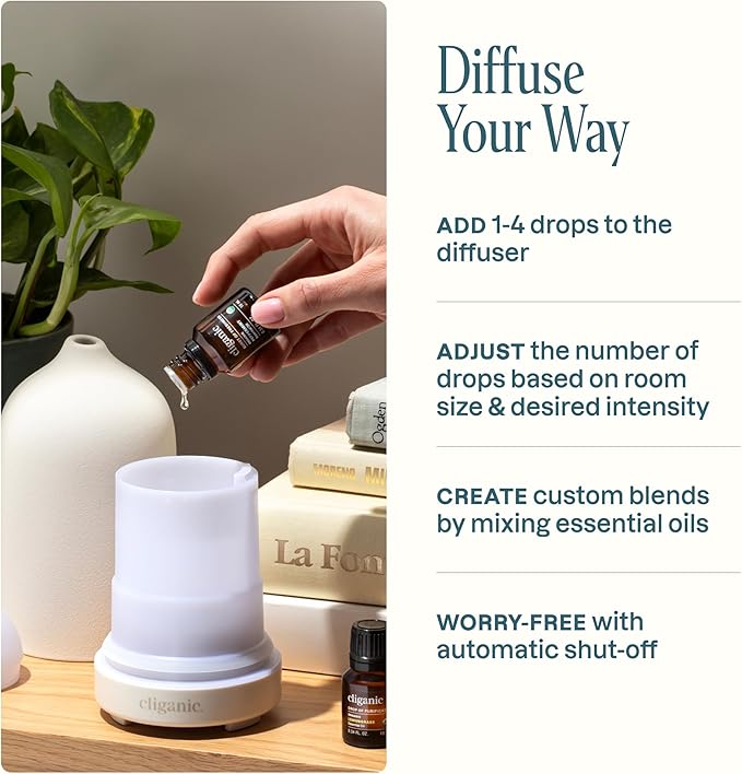 Cliganic Serenity Essential Oils Starter Kit with Diffuser Set for Aromatherapy, Home & Office (White)