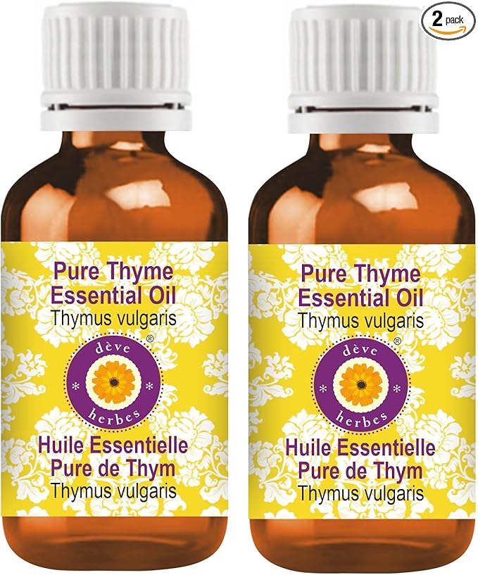 Deve Herbes Pure Thyme Essential Oil (Thymus vulgaris) Steam Distilled (Pack of Two) 100ml X 2 (6.76 oz)