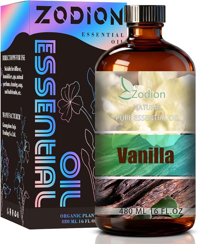 Vanilla Essential Oil, 16 fl oz (480ml) - ZODION Vanilla Fragrance Oil for Diffuser, Massage, Humidifier, DIY Candle, Soap Making, Home, Bath, Yoga