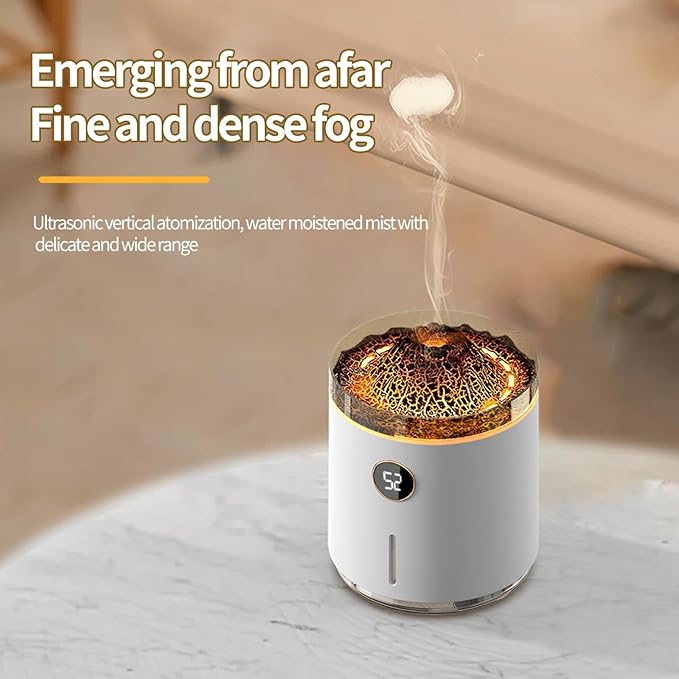 500ml large capacity digital flame jellyfish aromatherapy machine, volcanic flame mist ultrasonic cold mist diffuser, silent operation, suitable for bedrooms, offices, homes, gifts (White)