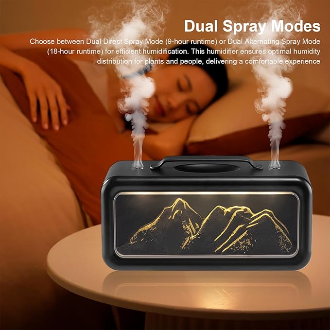600ML Dual Mist Spray Snow Mountain Essential Oil Diffuser with 3 Modes Night Light USB Desktop Humidifier for Bedroom Home Office