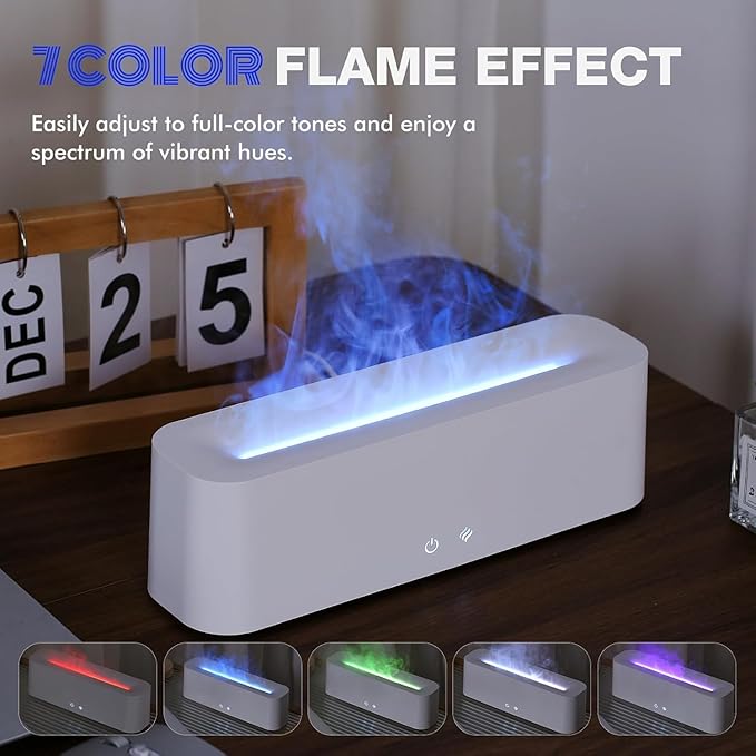 ClocTeck Flame Diffuser for Essential Oils, 380ml Large Fire Humidifier for Desk, Full-Color Adjustable, 28dB Quiet, Cool Mist