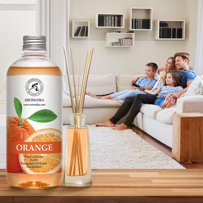 Orange Room Diffuser Refill Set 2*17 Fl Oz - Room Fragrance Diffuser with Natural Essential Orange Oil - Best for Aromatherapy - Spa - Home - Kitchen - Bath - Office - Fintess - Restaurant - Boutique