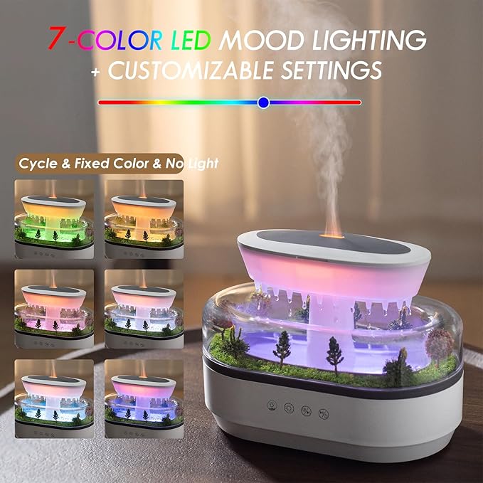 250ML Raindrop Humidifier & Essential Oil Diffuser, Cloud-Shaped Ultrasonic Humidifier with Soothing Rain Sounds, 7-Color LED Mood Light, Auto Shut-Off, Perfect for Bedroom, Office, Yoga & Relaxation