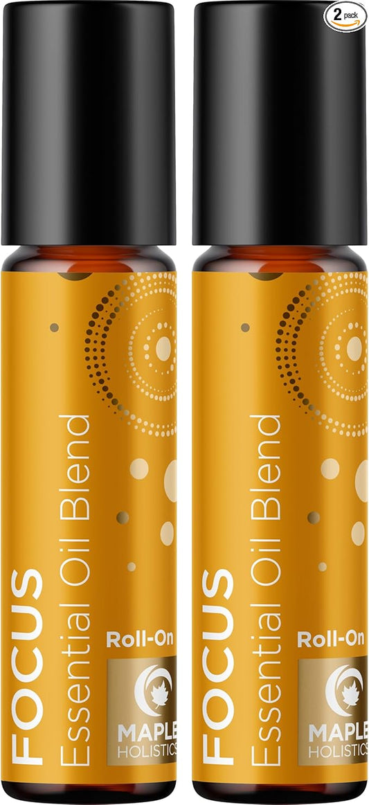 Focus Essential Oil Roll On - Aromatherapy Essential Oil Roller with Invigorating Pure Citrus and Mint Oils - Attention and Focus Essential Oil Blend with Eucalyptus Peppermint & Grapefruit (2 Pack)