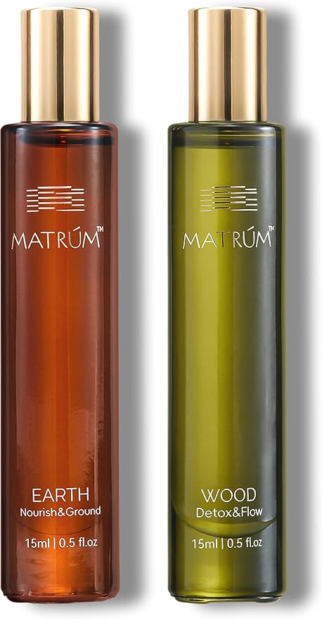 Essential Oil Roll On Ritual Duo for Stress Relief & Grounding Calm, Botanical Aromatherapy Gift Set with Wood and Earth Blends, 2 x 15ml