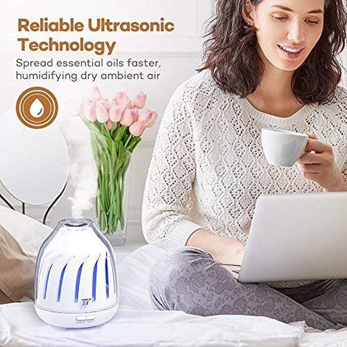 Aroma Diffuser, Diffusers Essential Oils, Breathing Light, 5 LED Colors, Waterless Auto Shut Off