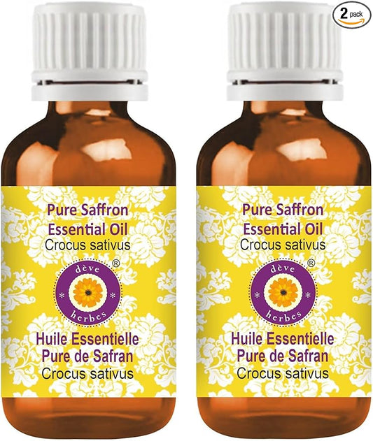 dève herbes Saffron Essential Oil (Crocus sativus) Pure | Non-Sticky | Non-Greasy | Lightweight | Men & Women | All Skin Types | Steam Distilled 5ml X 2 (0.33 oz)