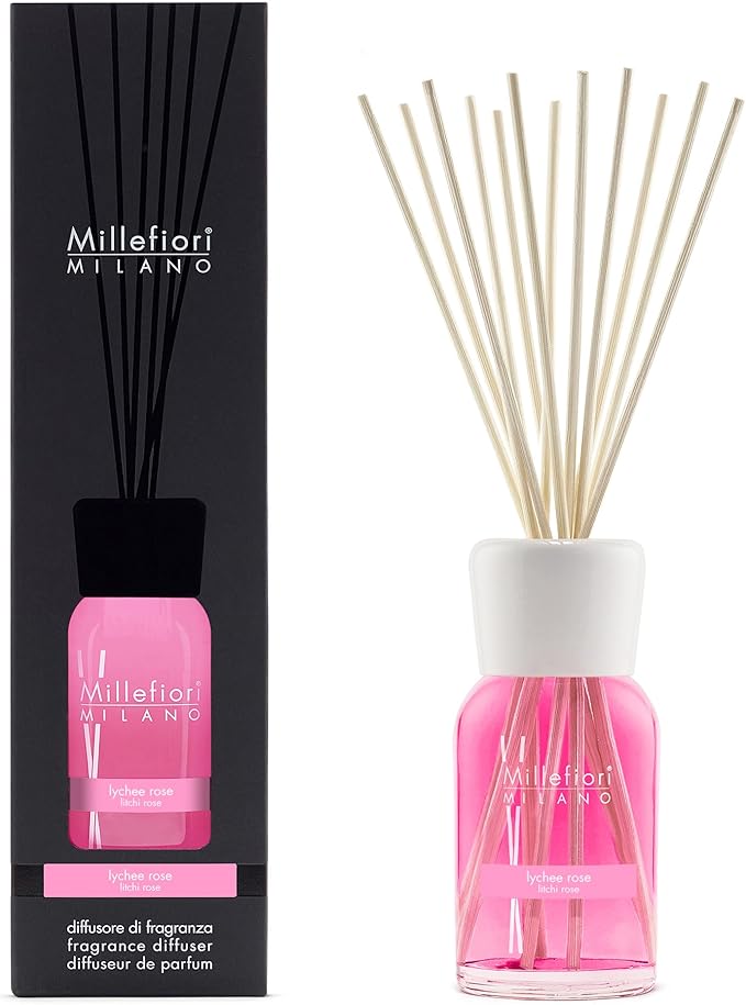 Millefiori Milano Fragrance Diffuser Sticks Lychee Rose, Capacity 500 ml, Top Notes: Szechuan Pepper, Lychee, 7DIRO