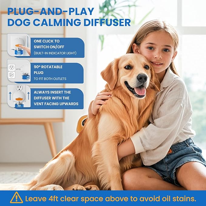 Dog Calming Pheromone Diffuser Kit, 120 Days Long Lasting Calming Diffuser for Dogs, Relieves Anxiety, Barking, Fighting, Destructive Behavior & Accidental Peeing, 2 Diffusers 4 Refills, Odorless
