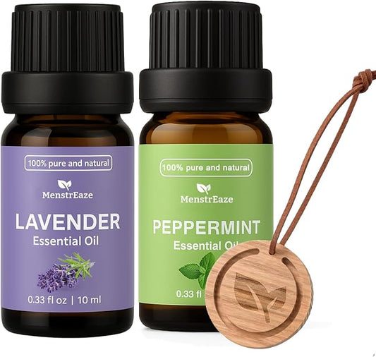 Lavender & Peppermint Essential Oils with Wood Car Freshener Diffuser | 100% Pure & Natural Aromatherapy Set for Calm & Clarity | Hanging Design for Car, Closet, Office & More
