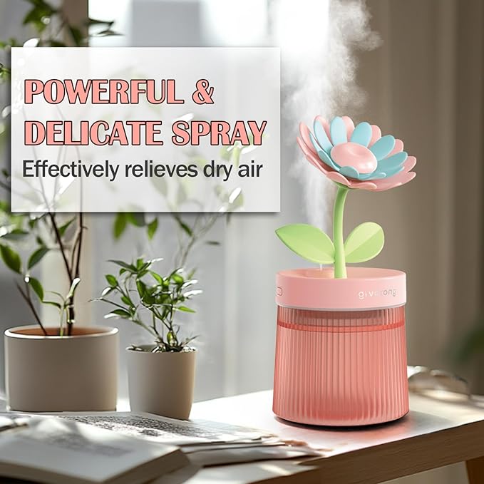Cute Mini Humidifier 320mL Cool Mist Humidifie mute with 2 Mist Modes,for Home/Nursery/Office,Portable Mini Air Moisturizer,rechargeable mini humidifier(Sunflower Green)